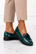 Mokasyny damskie - Zielone mokasyny skórzane damskie z łańcuchem lakierowane PRODUKT POLSKI Casu 09054-37 - miniaturka - grafika 1