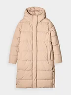 Płaszcze damskie - Długi płaszcz puchowy z syntetycznym wypełnieniem damski 4F 4FWAW24TDJAF476-83S Brązowy - miniaturka - grafika 1