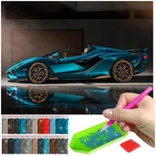 Dekoratorstwo - Haft Diamentowy ARTULIO, Obraz DIY 5D, Diamond Painting, Mozaika diamentowa 40x60cm (Niebieski samochód) + zestaw akcesoriów - miniaturka - grafika 1