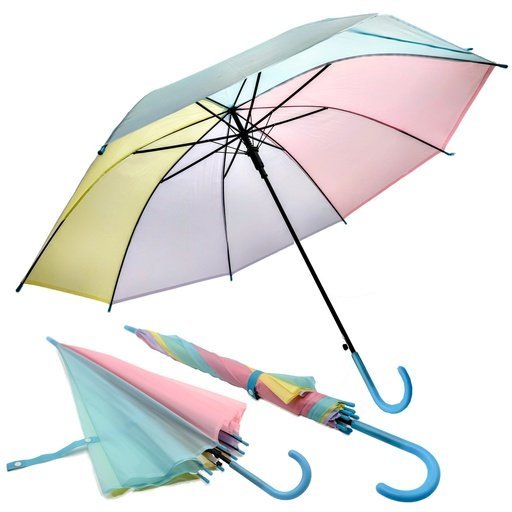 Parasol teczowy pastelowy elegancki kolorowy dla dzieci 8 drutów niebieska rączka