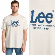 Koszulki męskie - Lee RELAXED LOGO TEE Ecru LUŹNY BIAŁY BAWEŁNIANY T-SHIRT NIEBIESKIE LOGO XL - miniaturka - grafika 1