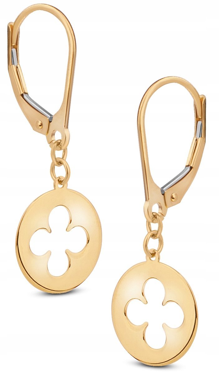 PIĘKNE ZŁOTE KOLCZYKI WISZĄCE KÓŁKA KÓŁKO Z KONICZYNKĄ CLOVER 14KT 585
