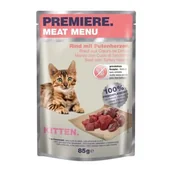 Mokra karma dla kotów - PREMIERE Meat Menu Kitten z wołowiną i sercami indyczymi 48x85 g - miniaturka - grafika 1