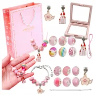 Prace ręczne dla dzieci - Zestaw kreatywny Różowa biżuteria DIY bransoletka naszyjnik charms koraliki - miniaturka - grafika 1