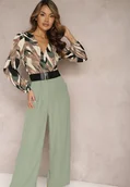 Kombinezony - Zielono-Beżowy Kopertowy Kombinezon z Paskiem i Szerokimi Spodniami Nittama - miniaturka - grafika 1