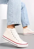 Trampki damskie - Białe Trampki na Płaskiej Podeszwie z Lamówką Vinys - Renee - miniaturka - grafika 1