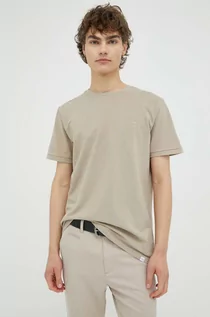 Koszulki męskie - Les Deux t-shirt bawełniany kolor beżowy gładki - grafika 1