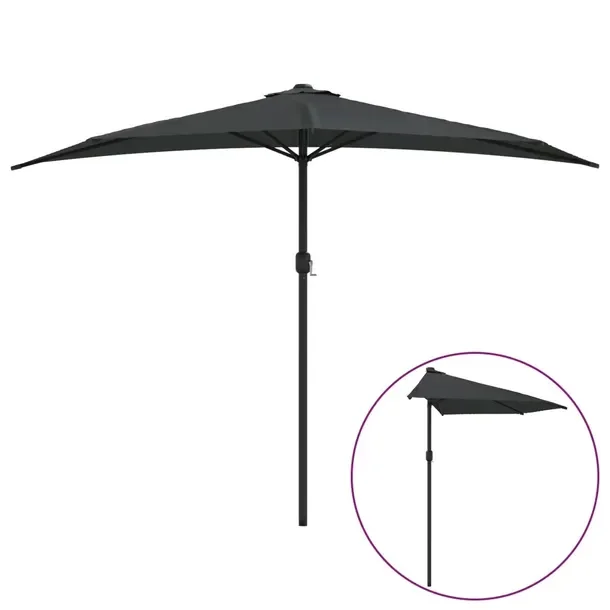 Parasol półokrągły antracytowy 300 x 155 x 223 cm z mechanizmem korbkow