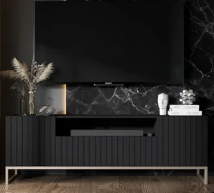 Szafka RTV Glamour Nowoczesna Komoda RTV Glamour Czarny Mat 150 cm Metalowa Rama - Szafki RTV - miniaturka - grafika 1