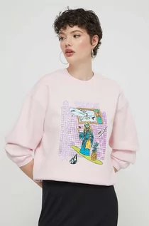 Bluzy damskie - Volcom bluza damska kolor różowy z nadrukiem - grafika 1