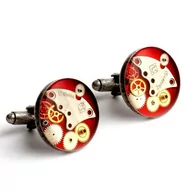 Spinki do mankietów i krawatów - Drobiny Czasu, Spinki do mankietów, Steam dream old silver - red - miniaturka - grafika 1