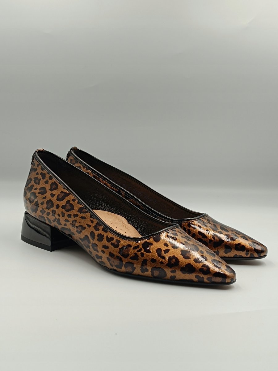 Złote lakierowane baleriny w panterkę niski obcas AF-1547 PULSO r. 38,5