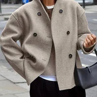 Kurtki damskie - TEMU Elegancka damska dwurzędowa kurtka casualowa z długim rękawem - jednokolorowa z klapami, jesień/ uniwersalna odzież wierzchnia do codziennego - miniaturka - grafika 1