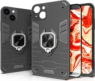 Etui i futerały do telefonów - Hello Case ETUI PANCERNE DO IPHONE 14 CZARNE OBUDOWA ARMOR HOLDER RING CASE SZKŁO 9H - miniaturka - grafika 1