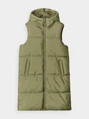 Kurtki damskie - 4F Długi bezrękawniki puchowy pikowany z kapturem damski - khaki XS - miniaturka - grafika 1