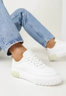 Sneakersy damskie - Biało-Żółte Sneakersy na Platformie z Łańcuszkiem Jaolisa - miniaturka - grafika 1