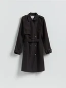 Płaszcze damskie - Reserved - Dwurzędowy trencz z paskiem - ciemnobrązowy - miniaturka - grafika 1