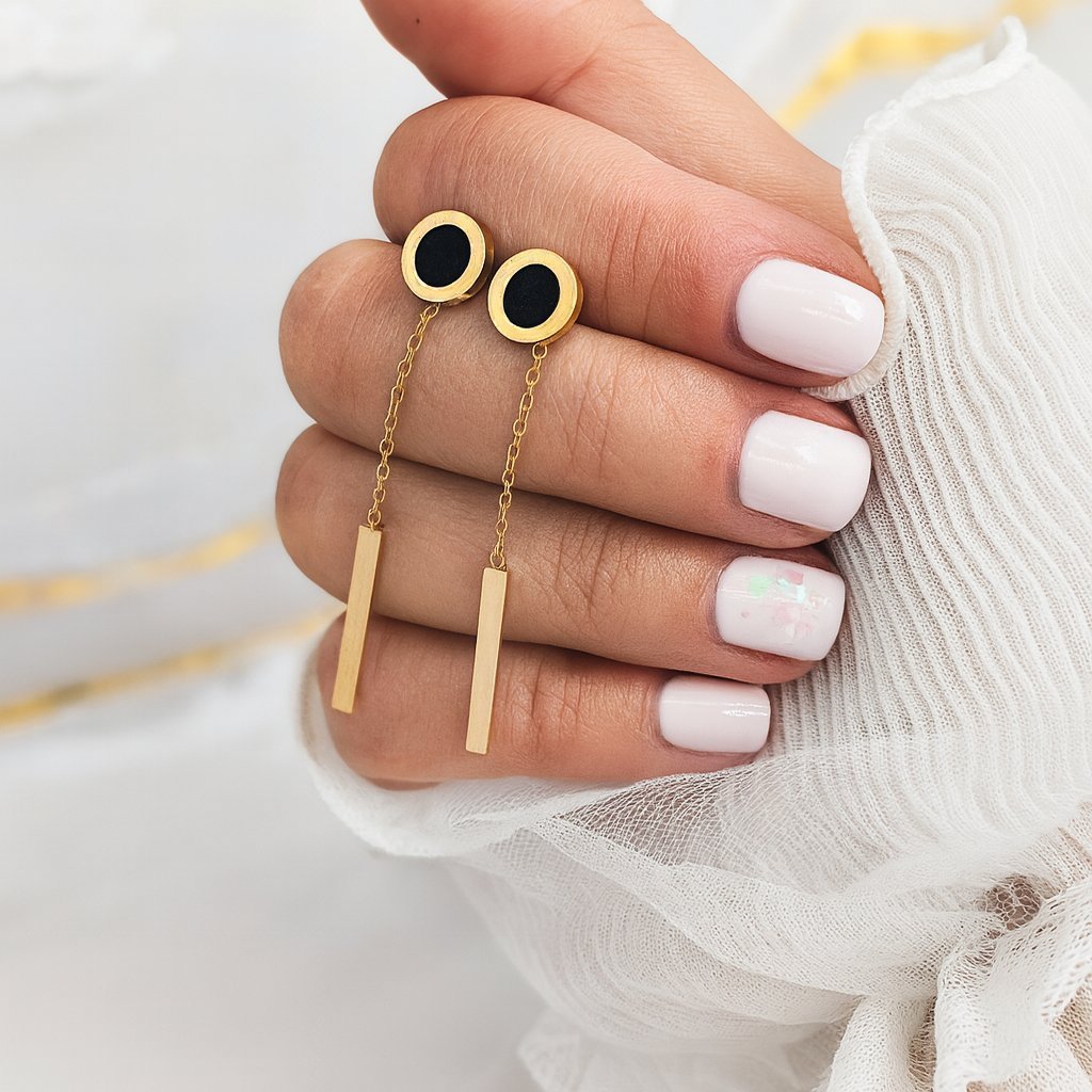 Kolczyki Sutton - Wiszące Czarno-Złote Stal Chirurgiczna 4,5cm Sztyfty