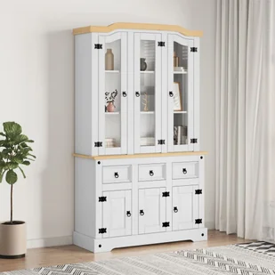 vidaXL Kredens Corona, biała 112x43x196 cm, drewno sosny meksykańskiej - Kredensy - miniaturka - grafika 1