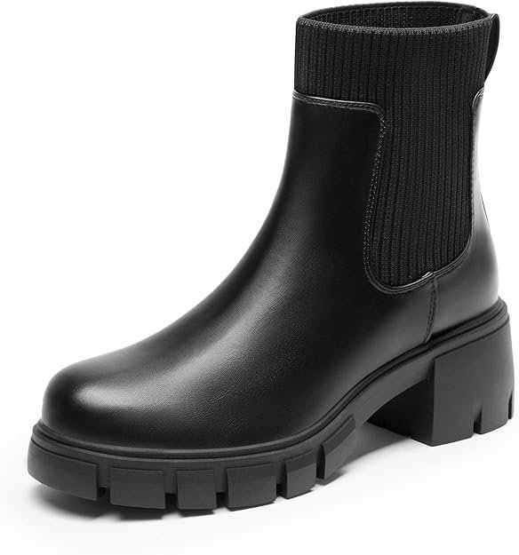 DREAM PAIRS Damskie Buty Botki Chelsea Krótkie Niski Obcas Czarne 39