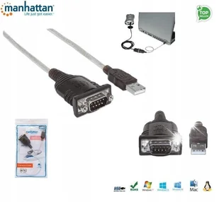 Kabel adapter Manhattan USB/COM RS232 0,45m - Kable komputerowe i do monitorów - miniaturka - grafika 1