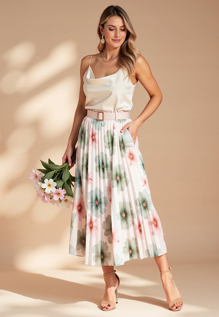 Spódnica kwiaty Spódnica na lato Zielona spódnica M1163 r. S/M