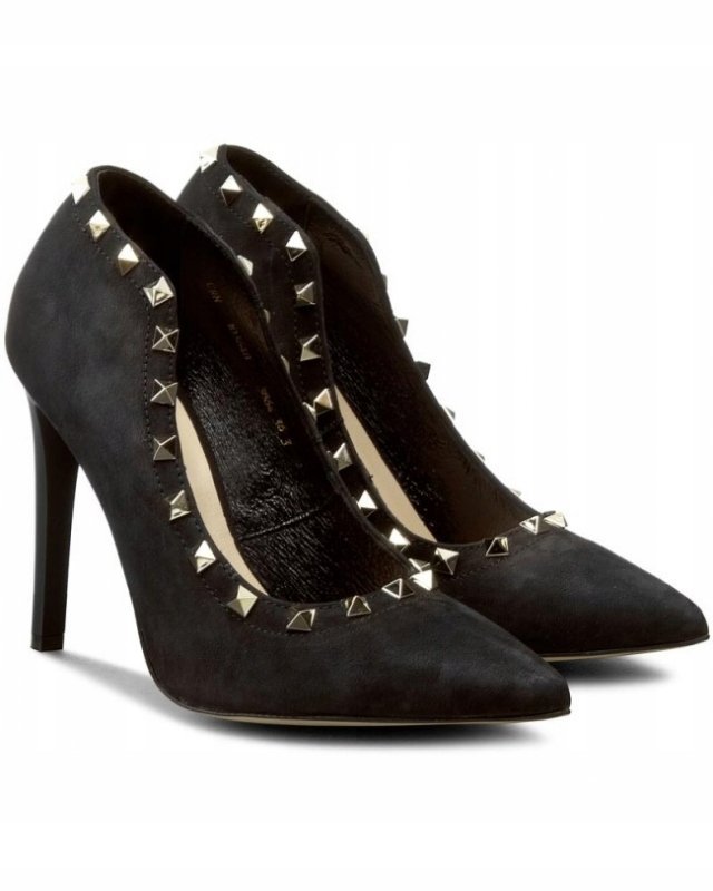 Czarne czółenka skóra Carinii B3864_-360 skóra szpilka ćwieki r.39