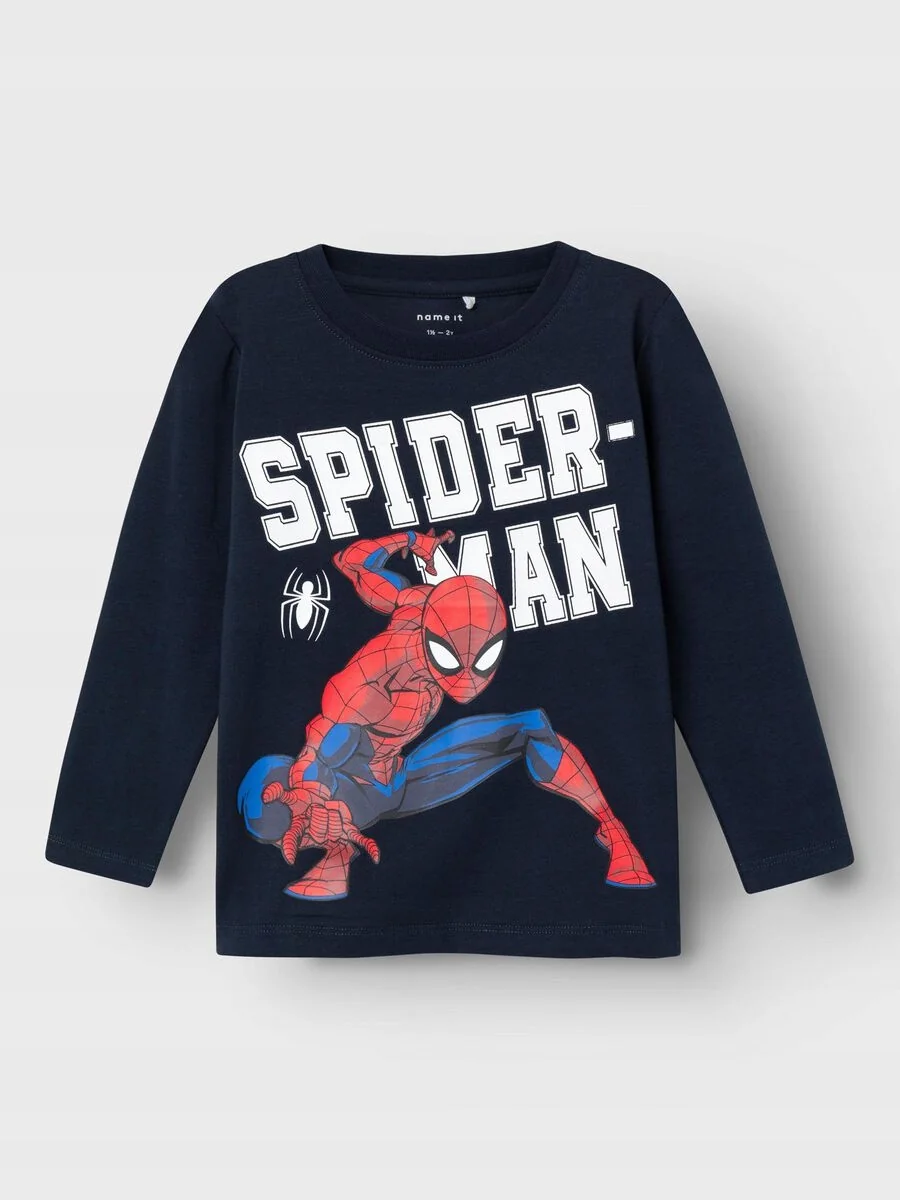 NAME IT GRANATOWA BLUZKA Z NADRUKIEM SPIDERMAN DŁUGI RĘKAW 122-128 7CA