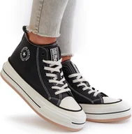 Trampki damskie - Ocieplane Trampki Damskie Na Platformie Eko Skórzane Big Star OO274062 Czarne 36 - miniaturka - grafika 1