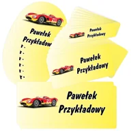 Szkolne artykuły papiernicze - Etykiety naklejki, zestaw naklejek, imienne, imię nazwisko, dla dziecka chłopca, do szkoły przedszkola, na zeszyt, przybory, wodoodporne, AUTO autko.. - miniaturka - grafika 1