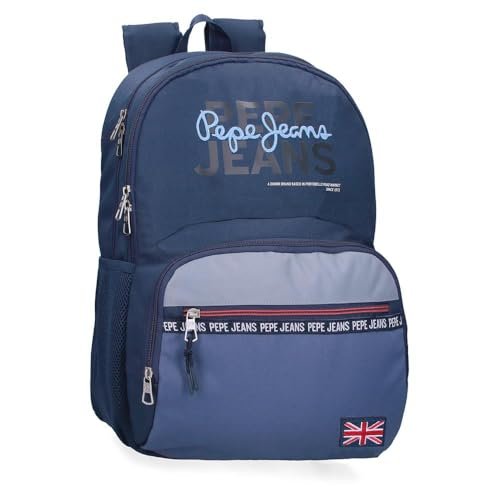 Pepe Jeans Seldon Dwukomorowy plecak szkolny z możliwością dostosowania do laptopa 15,6 cala czarny 33x46x17 cm poliester by Joumma Bags, Czarny (Black), Talla única, Dwukomorowy plecak szkolny z