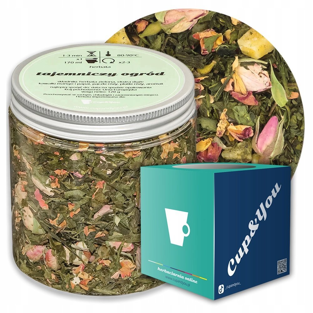 Herbata zielona sypana TAJEMNICZY OGRÓD o smaku świeżych owoców PREMIUM - herbata liściasta sypana mieszanka napar susz - gotowa na prezent upominek
