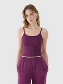 Koszulki i topy damskie - 4F Crop-top slim damski - fioletowy L - miniaturka - grafika 1