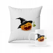 Gadżety dla niej i dla niego - ZESTAW PODUSZKA + KUBEK Prezent na halloween dynia + IMIĘ - miniaturka - grafika 1