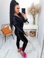 Spodnie sportowe damskie - Welurowy dres La Perla Logo Pink z czarnymi lampasami i różowym logo producenta bluza+spodnie - czarny - LA PERLA - miniaturka - grafika 1