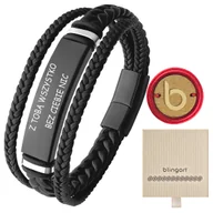 Bransolety męskie - Bransoletka męska potrójna czarna skórzana z blasz - miniaturka - grafika 1