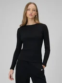 Koszulki i topy damskie - 4F Longsleeve slim z prążkowanej dzianiny damski - czarny XS - miniaturka - grafika 1