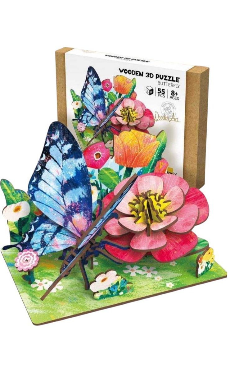 PUZZLE 3D DREWNIANE MOTYL – BUTTERFLY, 55 ELEMENTÓW
