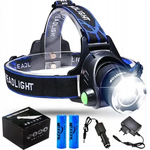 Mocna Latarka Czołowa Czołówka Lampka Led Zoom Akumaltor Wodoodporna Zasięg - Latarki - miniaturka - grafika 1