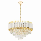 Lampy sufitowe - MAZINI D50 żyrandol kryształowy glamour wykończenie białe/złote 9xE14 - miniaturka - grafika 1