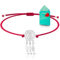 Bransoletki - Bransoletka łapacz snów czerwony sznurek srebrna damska sznurkowa srebro - miniaturka - grafika 1