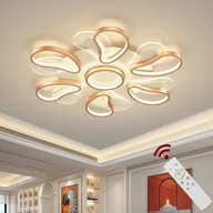 Lampy sufitowe - Lampa sufitowa LED 2139-6MS 82cm różowe złoto lakierowana metalowa rama zdalne sterowanie kolor światła/jasność regulowane ściemnianie lampa sufitowa do salonu - miniaturka - grafika 1