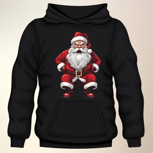 Bluza uniwersalna typu kangurka z kapturem Świąteczna Mikołaj czarna 5XL Święta - Bluzy męskie - miniaturka - grafika 1