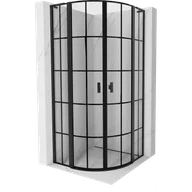 Kabiny prysznicowe - Mexen Mist L kabina prysznicowa półokrągła uchylna 80 x 80 cm, czarna kratka, czarna - 8A32L-080-080-70-77 - miniaturka - grafika 1