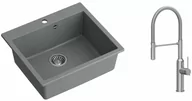 Zlewozmywaki z baterią - Quadron Zlewozmywak granitowy jednokomorowy 57*50*22 cm MORGAN 110 SILVER STONE ze stalowym odpływem z baterią MARILYN Q LINE z ruchomą wylewką kolor stal szczotkowana - miniaturka - grafika 1