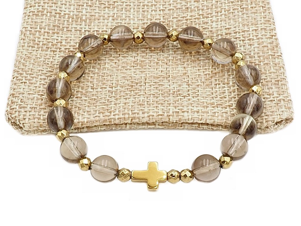 Bransoletka różaniec na rękę kwarc dymny