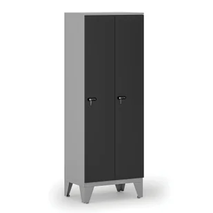 Drewniana szafa ubraniowa, obniżona, 2-drzwiowa, 1660 x 600 x 400 mm, zamek mechaniczny z kodem, szary/grafitowy - Szafki BHP - miniaturka - grafika 1