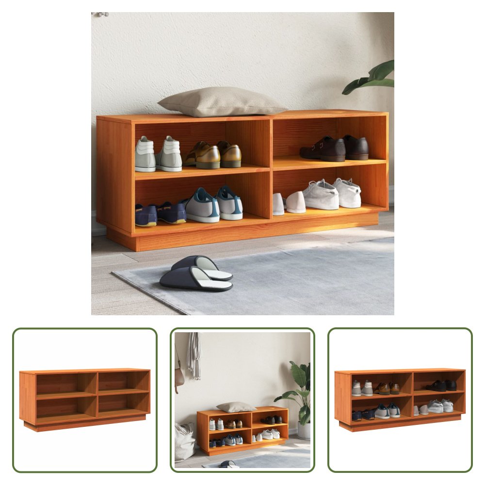The Living Store Szafka na buty wosk brązowy 110x34x45 cm lite drewno sosnowe