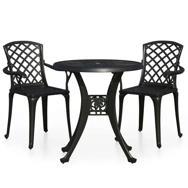 Zestaw mebli bistro czarny z odlewanego aluminium, krzesła 61x60x93 cm, st