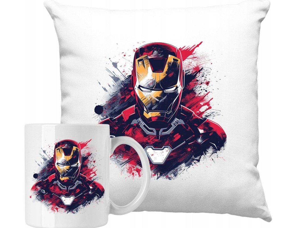 ZESTAW PODUSZKA + KUBEK Iron Man Tony Stark Superbohater Pomysł Na Prezent